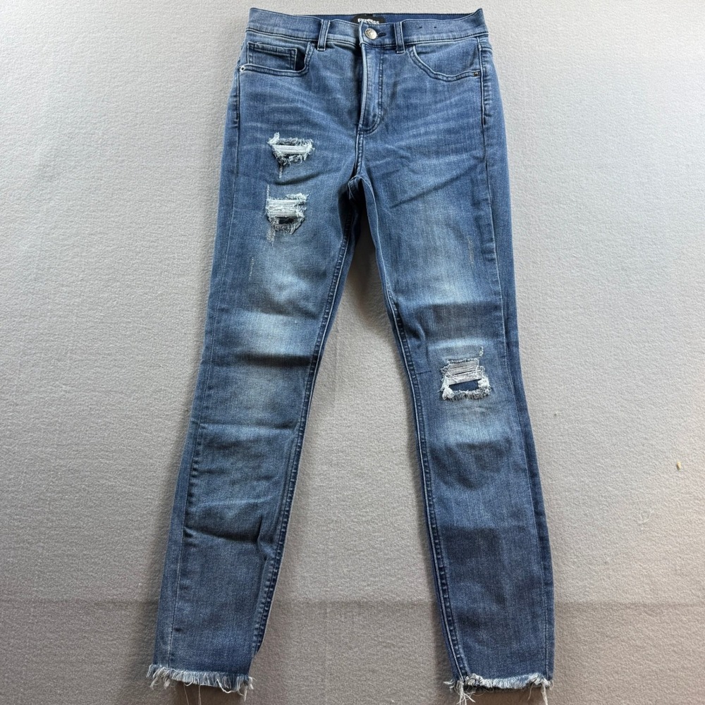 Express Skinny Jeans Women 6R Blue High Rise Distressed Raw Hem Denim 28x27